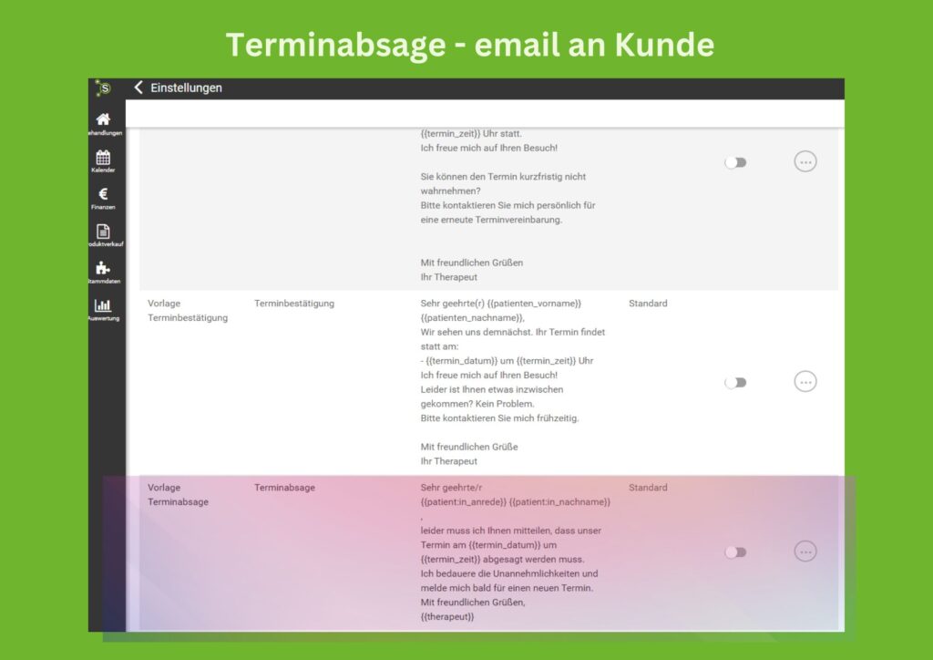 Terminabsage - email an Kunde