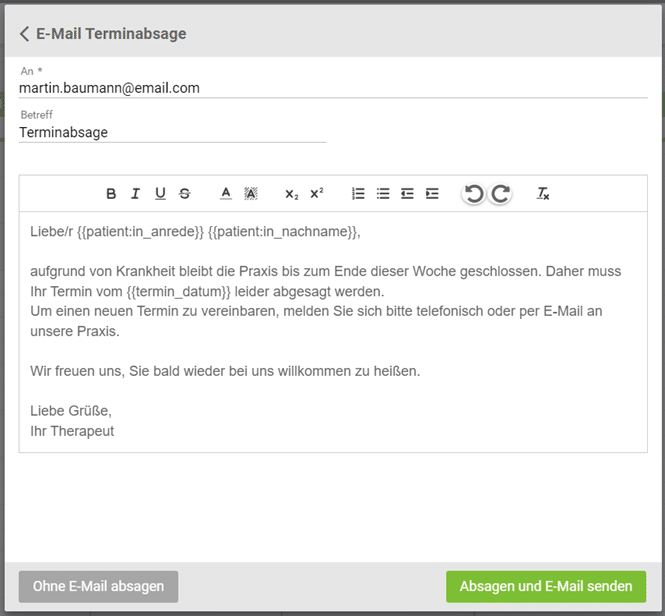 Vorlage Terminabsage Email