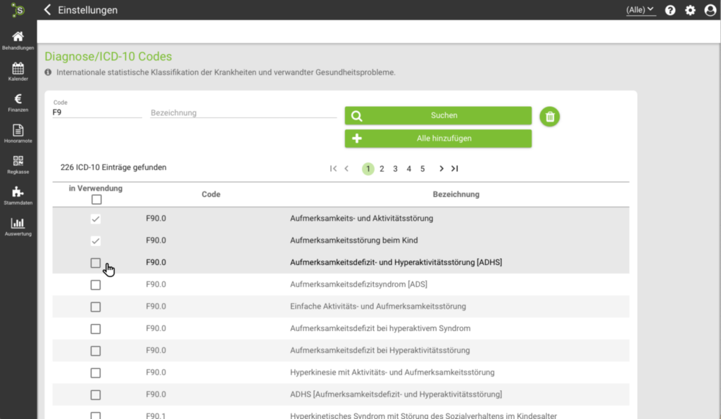 ICD-10 Codes anlegen und verwenden