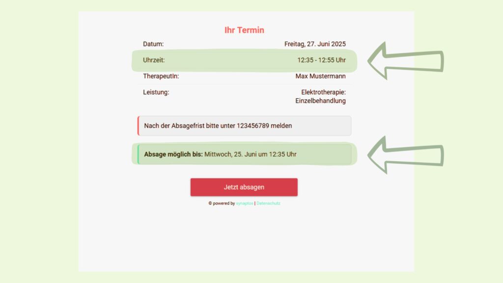 Absagelink in der Terminbuchung